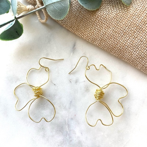 Handmade Gold Wire Floral Earrings - Picture 2 of 4